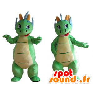 2 mascotes dinossauros verde e azul colorido e bonito - MASFR24471 - Mascot Dinosaur