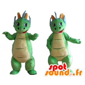 2 mascottes de dinosaures verts et bleus, mignons et colorés - MASFR24471 - Mascottes Dinosaure