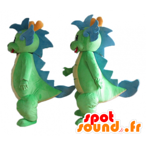 2 mascotes dinossauros verde e azul colorido e bonito - MASFR24471 - Mascot Dinosaur