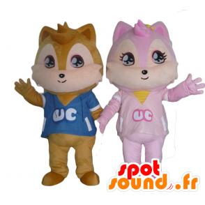 2 mascotte scoiattoli, uno marrone e uno rosa - MASFR24472 - Scoiattolo mascotte