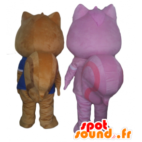 2 mascotes esquilos, um castanhos e uma cor de rosa - MASFR24472 - mascotes Squirrel