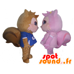 2 maskoter ekorn, en brun og en rosa - MASFR24472 - Maskoter Squirrel