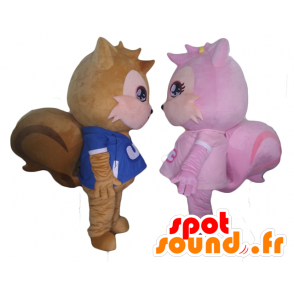 2 mascotte scoiattoli, uno marrone e uno rosa - MASFR24472 - Scoiattolo mascotte