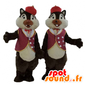 2 mascottes eekhoorns, Knabbel en Babbel, in traditionele kleding - MASFR24473 - Celebrities Mascottes