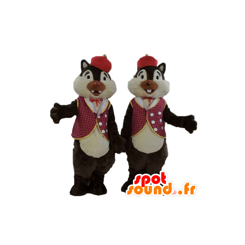 2 mascotes esquilos, Tico e Teco, no vestido tradicional - MASFR24473 - Celebridades Mascotes