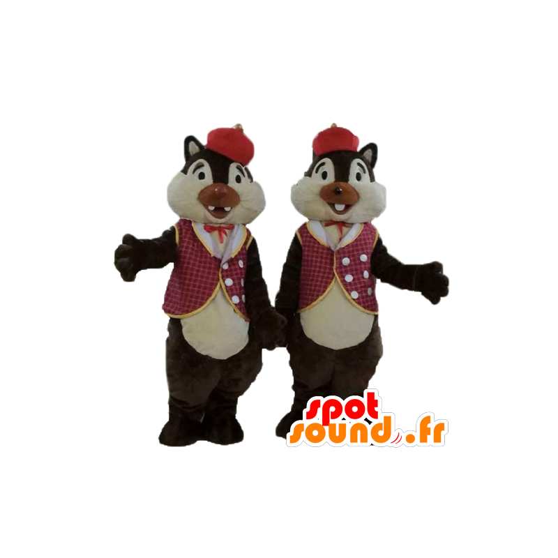 2 Maskottchen Eichhörnchen, Chip und Chap, in traditioneller Kleidung - MASFR24473 - Maskottchen berühmte Persönlichkeiten