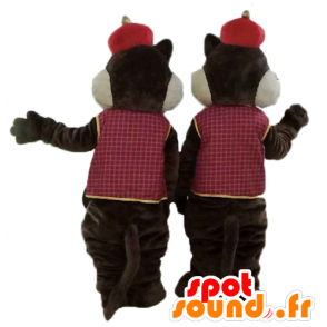 2 mascottes eekhoorns, Knabbel en Babbel, in traditionele kleding - MASFR24473 - Celebrities Mascottes