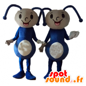 2 mascotte ragazze, bambole, blu e beige - MASFR24474 - Ragazze e ragazzi di mascotte