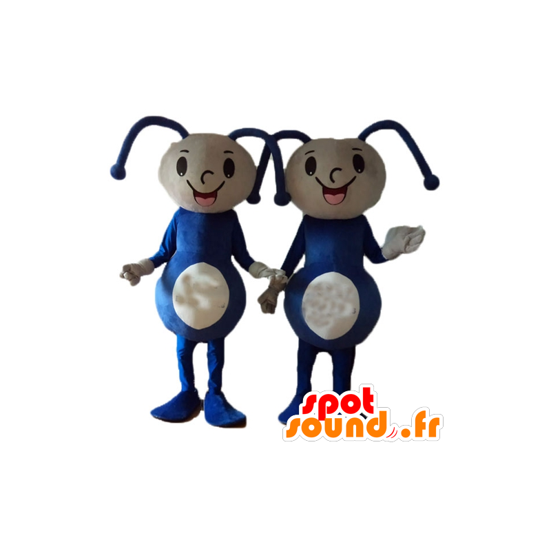 2 mascottes de filles, de poupées, bleues et beiges - MASFR24474 - Mascottes Garçons et Filles