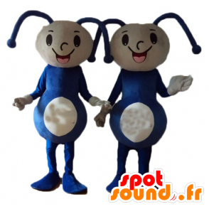 2 mascotes meninas, bonecas, azul e bege - MASFR24474 - Mascotes Boys and Girls