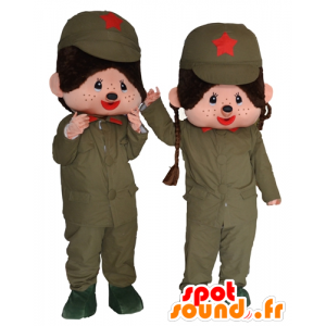 2 mascotte Kiki la famosa scimmia farcite a militare - MASFR24478 - Famosi personaggi mascotte