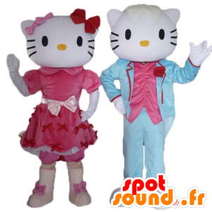 2 mascots, one of Hello Kitty and the other of her boyfriend - MASFR24479 - Mascots Hello Kitty