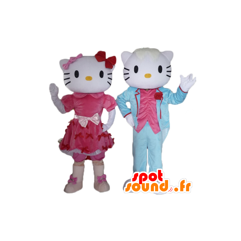 2 mascots, one of Hello Kitty and the other of her boyfriend - MASFR24479 - Mascots Hello Kitty