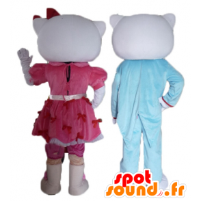 2 mascots, one of Hello Kitty and the other of her boyfriend - MASFR24479 - Mascots Hello Kitty
