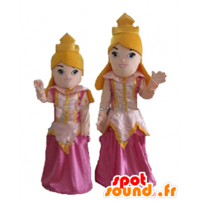 2 mascotes Princesa loura no vestido rosa - MASFR24482 - Mascotes humanos