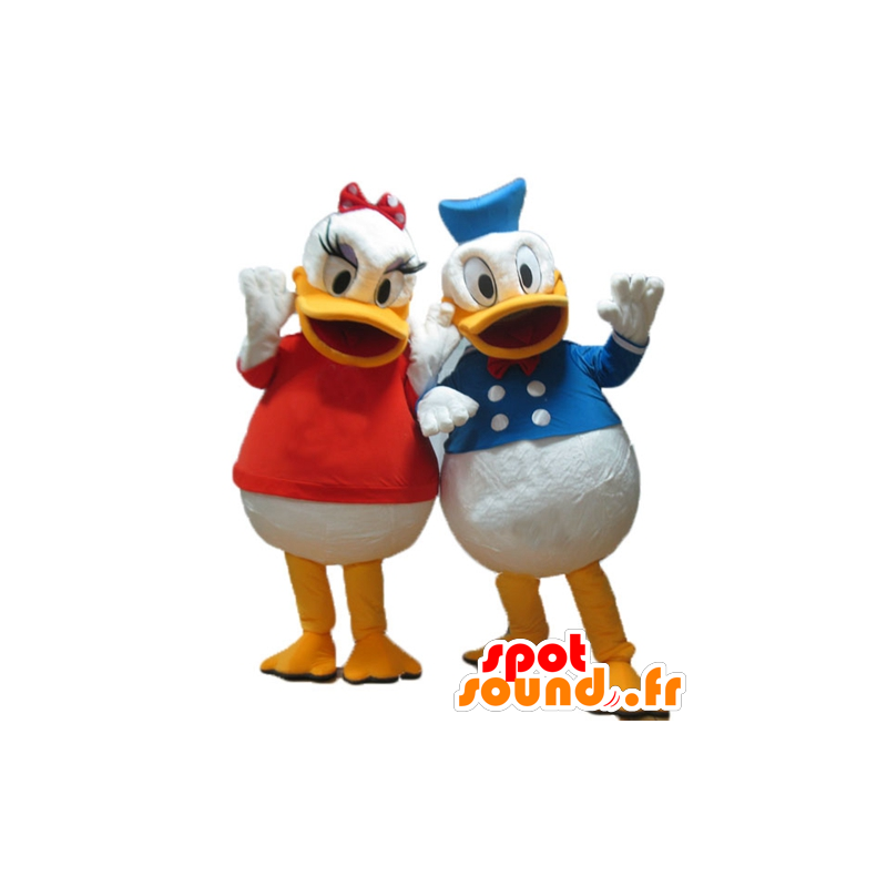 2 mascottes Daisy en Donald, Disney het beroemde echtpaar - MASFR24484 - Donald Duck Mascot