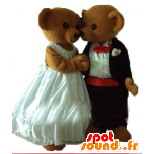 2 mascottes de nounours, habillés en tenue de mariage - MASFR24488 - Mascotte d'ours