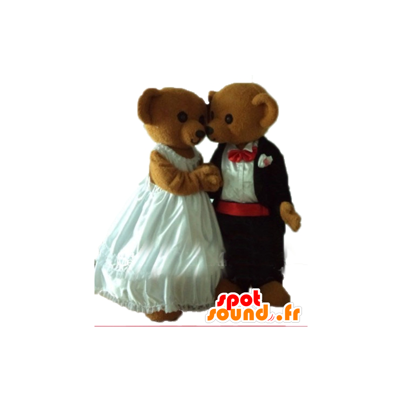 2 Teddy mascots dressed in wedding attire - MASFR24488 - Bear mascot