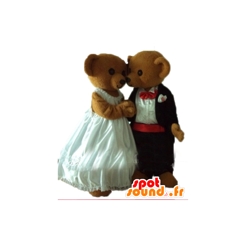 2 Teddy μασκότ ντυμένοι με γαμήλια ενδυμασία - MASFR24488 - Αρκούδα μασκότ