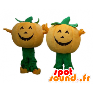 2 mascottes oranje en groene pompoenen voor Halloween - MASFR24490 - Halloween