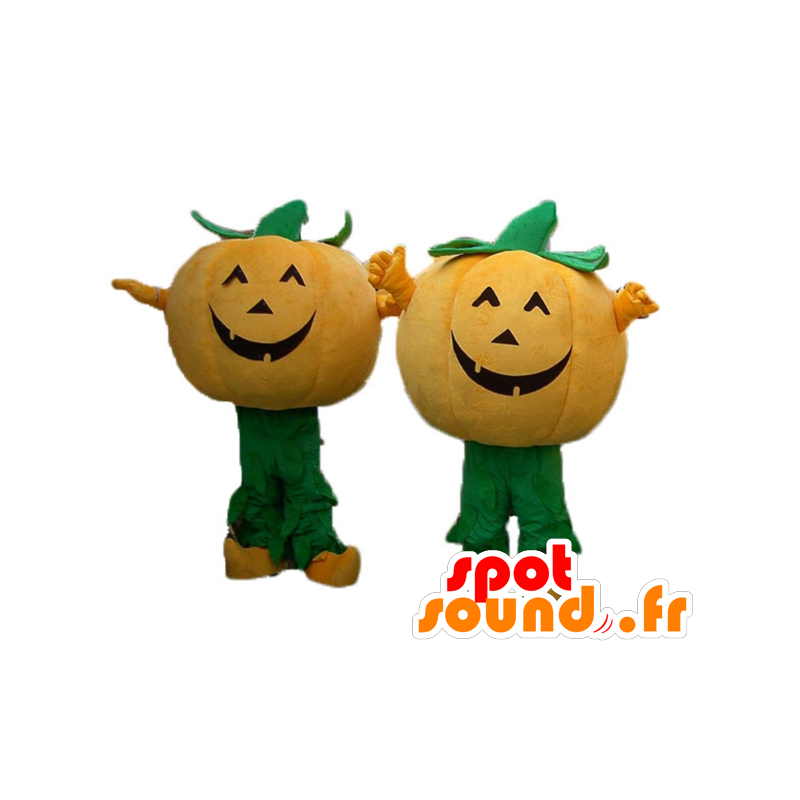 2 mascottes de citrouilles orange et vertes pour Halloween - MASFR24490 - Halloween