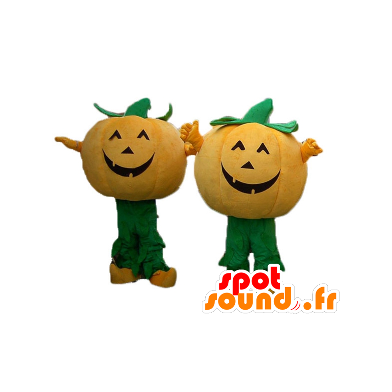 2 mascottes oranje en groene pompoenen voor Halloween - MASFR24490 - Halloween