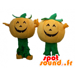 2 mascotes laranja e abóboras verdes para o Dia das Bruxas - MASFR24490 - Halloween