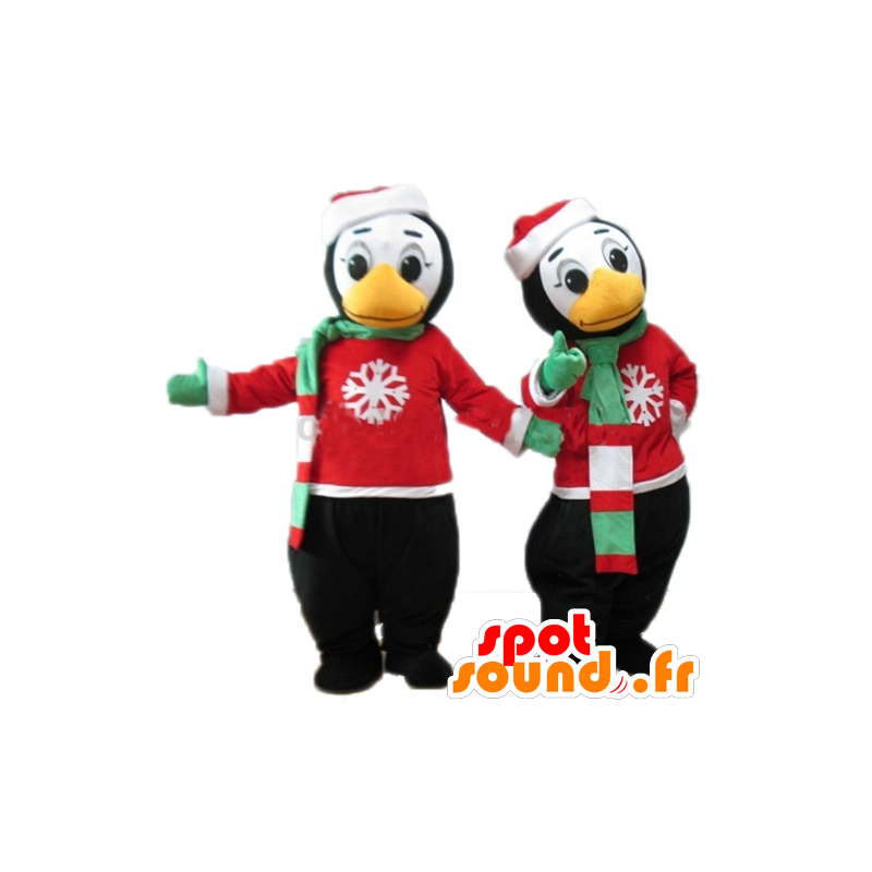 2 mascots penguins in winter outfit - MASFR24492 - Penguin mascots