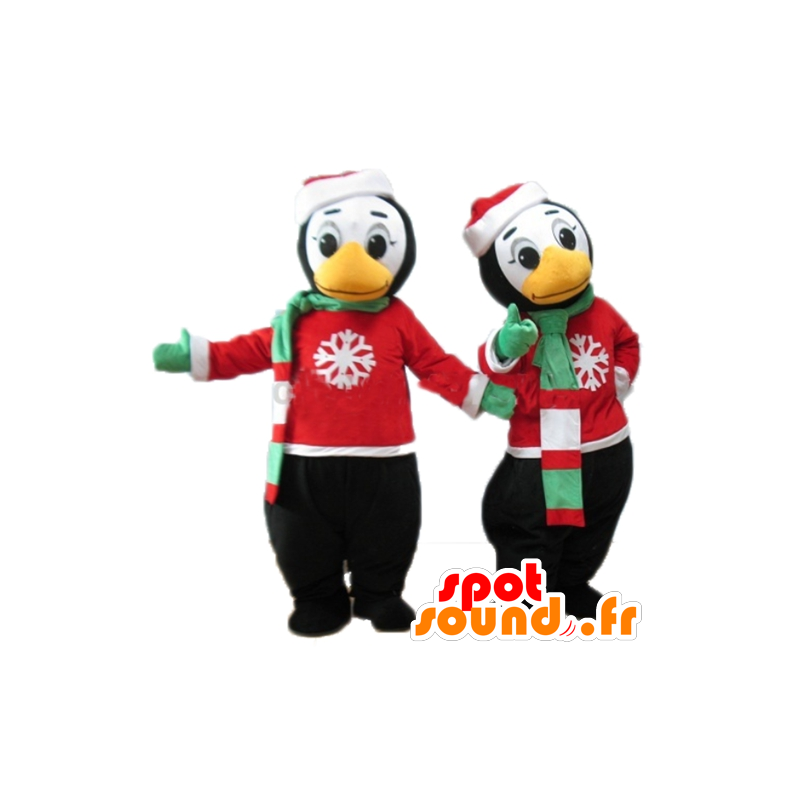 2 mascottes de pingouins en tenue hivernale - MASFR24492 - Mascottes Pingouin