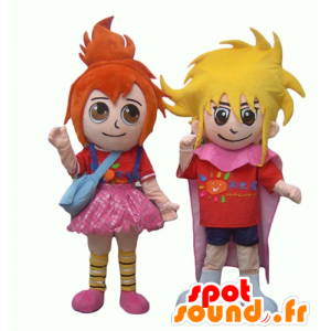 2 barnmaskoter, en rödhårig tjej och en blond pojke - Spotsound