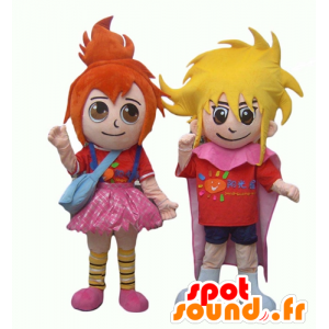 2 mascottes d'enfants, une fille rousse et un garçon blond - MASFR24493 - Mascottes Enfant