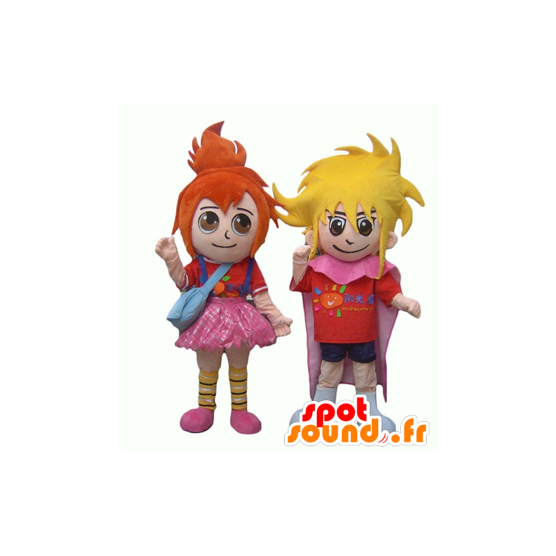 2 mascots of children, a red-haired girl and a blonde boy - MASFR24493 - Mascots child