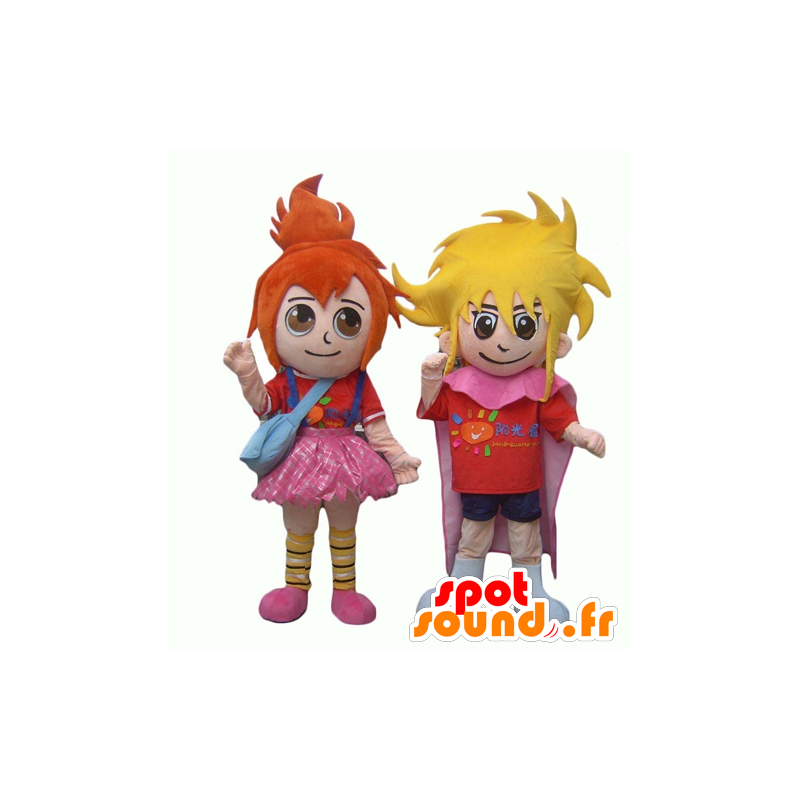 2 mascottes voor kinderen, een roodharige en een blonde jongen - MASFR24493 - mascottes Child