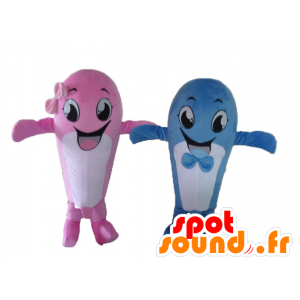 2 mascotes baleias, rosa e azul - MASFR24494 - Mascotes do oceano