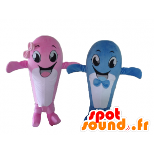 2 mascottes walvissen, roze en blauw - MASFR24494 - Mascottes van de oceaan