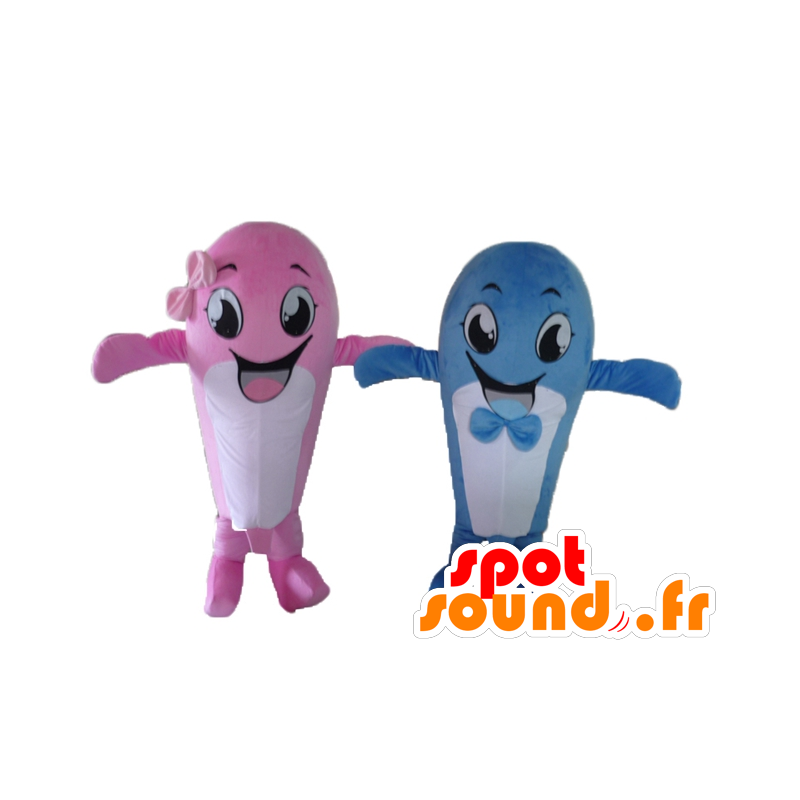 2 mascotes baleias, rosa e azul - MASFR24494 - Mascotes do oceano