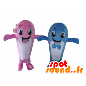 2 mascots whales, pink and blue - MASFR24494 - Mascots of the ocean
