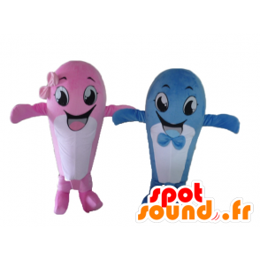 2 Maskottchen Wale, rosa und blau - MASFR24494 - Maskottchen des Ozeans