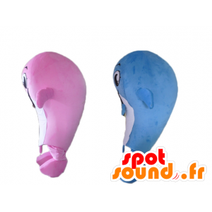 2 mascots whales, pink and blue - MASFR24494 - Mascots of the ocean