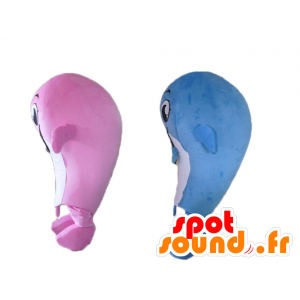 2 mascottes walvissen, roze en blauw - MASFR24494 - Mascottes van de oceaan