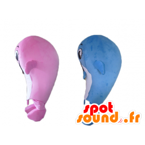 2 mascotes baleias, rosa e azul - MASFR24494 - Mascotes do oceano