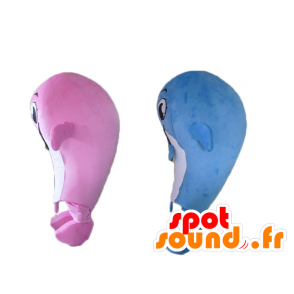 2 mascots whales, pink and blue - MASFR24494 - Mascots of the ocean