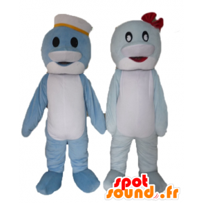 2 Maskottchen Delfine, blauen und weißen Fisch - MASFR24495 - Maskottchen Dolphin