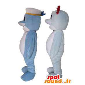 2 mascottes de dauphins, de poissons bleus et blancs - MASFR24495 - Mascottes Dauphin