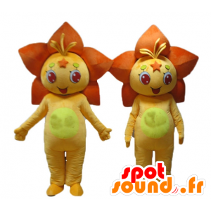 2 mascottes de fleurs orange et jaunes, de fleurs de lys - MASFR24498 - Mascottes de plantes