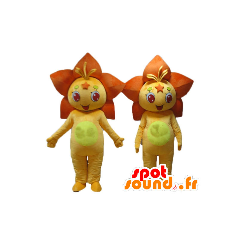 2 mascottes de fleurs orange et jaunes, de fleurs de lys - MASFR24498 - Mascottes de plantes