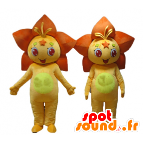 2 mascottes de fleurs orange et jaunes, de fleurs de lys - MASFR24498 - Mascottes de plantes
