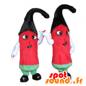 2 mascots red peppers, green and black - MASFR24499 - Food mascot