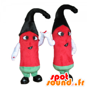 2 mascottes de piments rouges, verts et noirs - MASFR24499 - Mascotte alimentaires