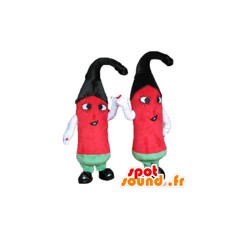 2 mascotas pimientos rojos, verdes y negras - MASFR24499 - Mascota de alimentos